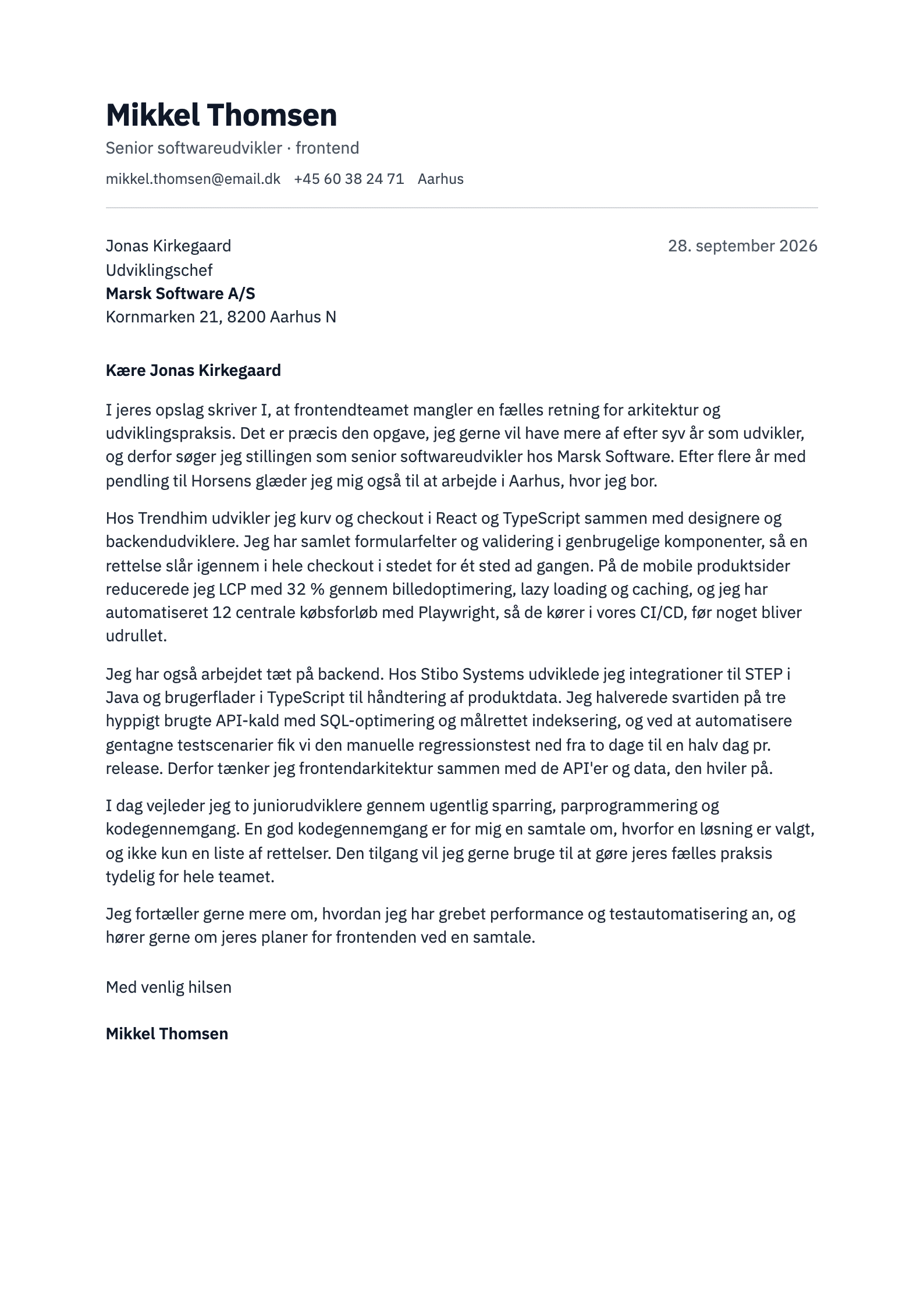 Ansøgning: Softwareudvikler