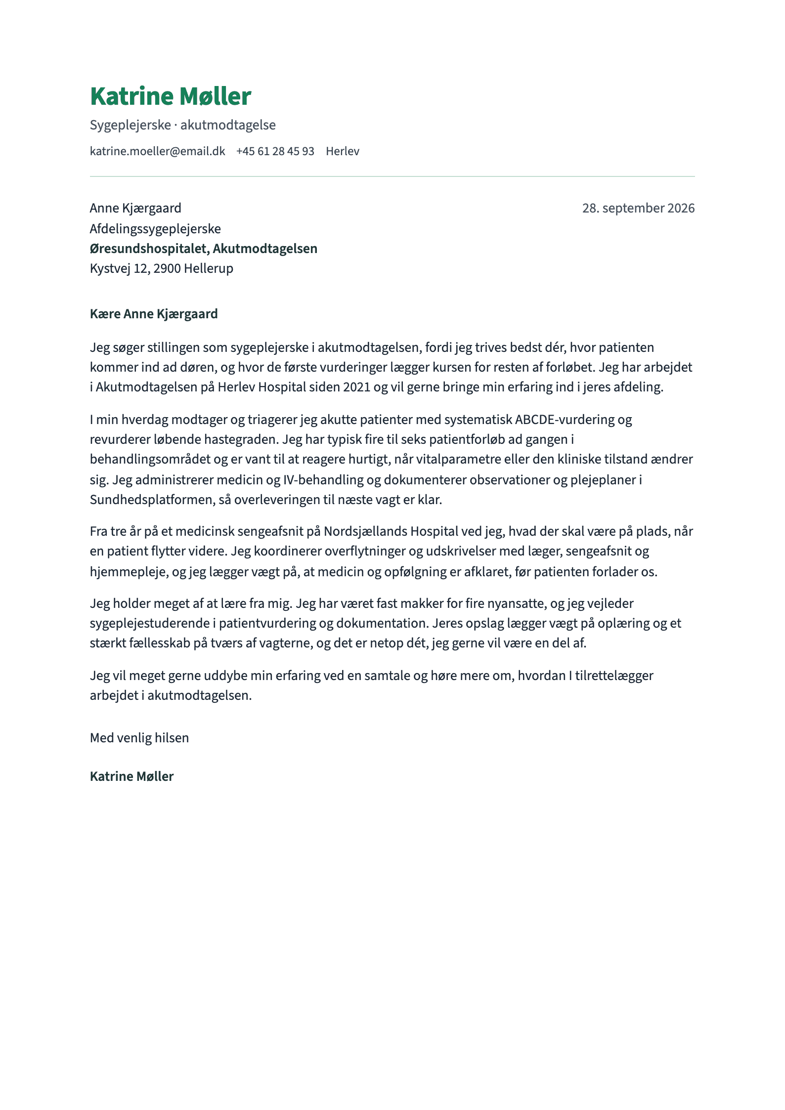 Ansøgning: Sygeplejerske