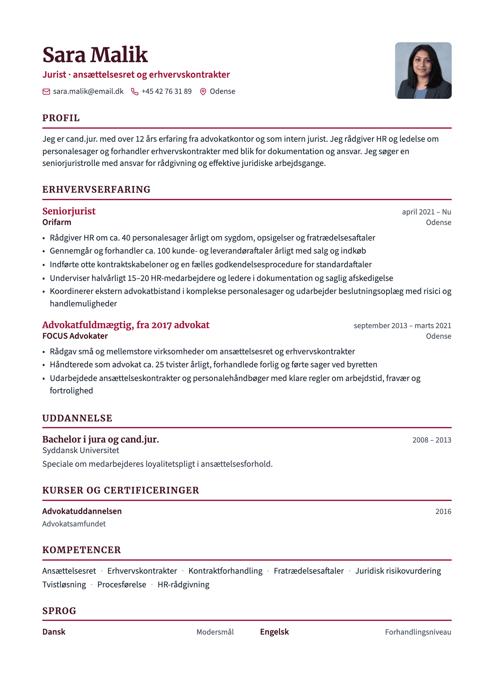 CV-eksempel: Jurist