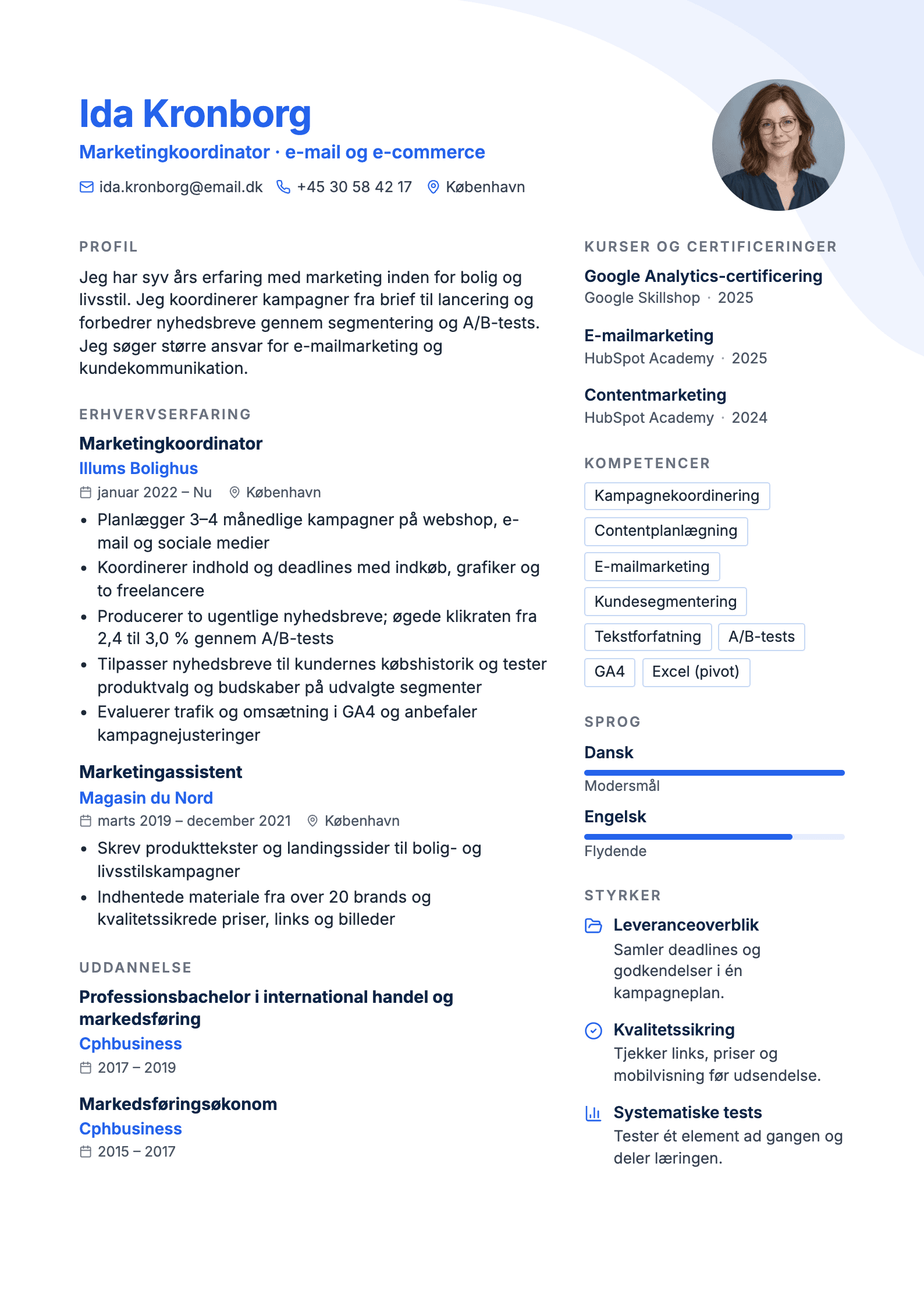 CV-eksempel: Marketingkoordinator