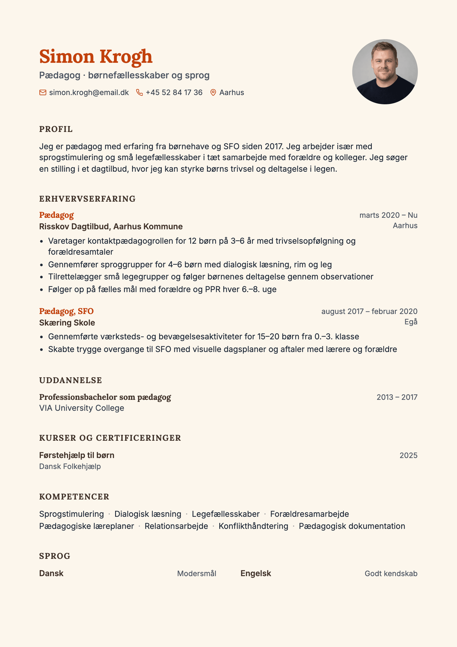 CV-eksempel: Pædagog