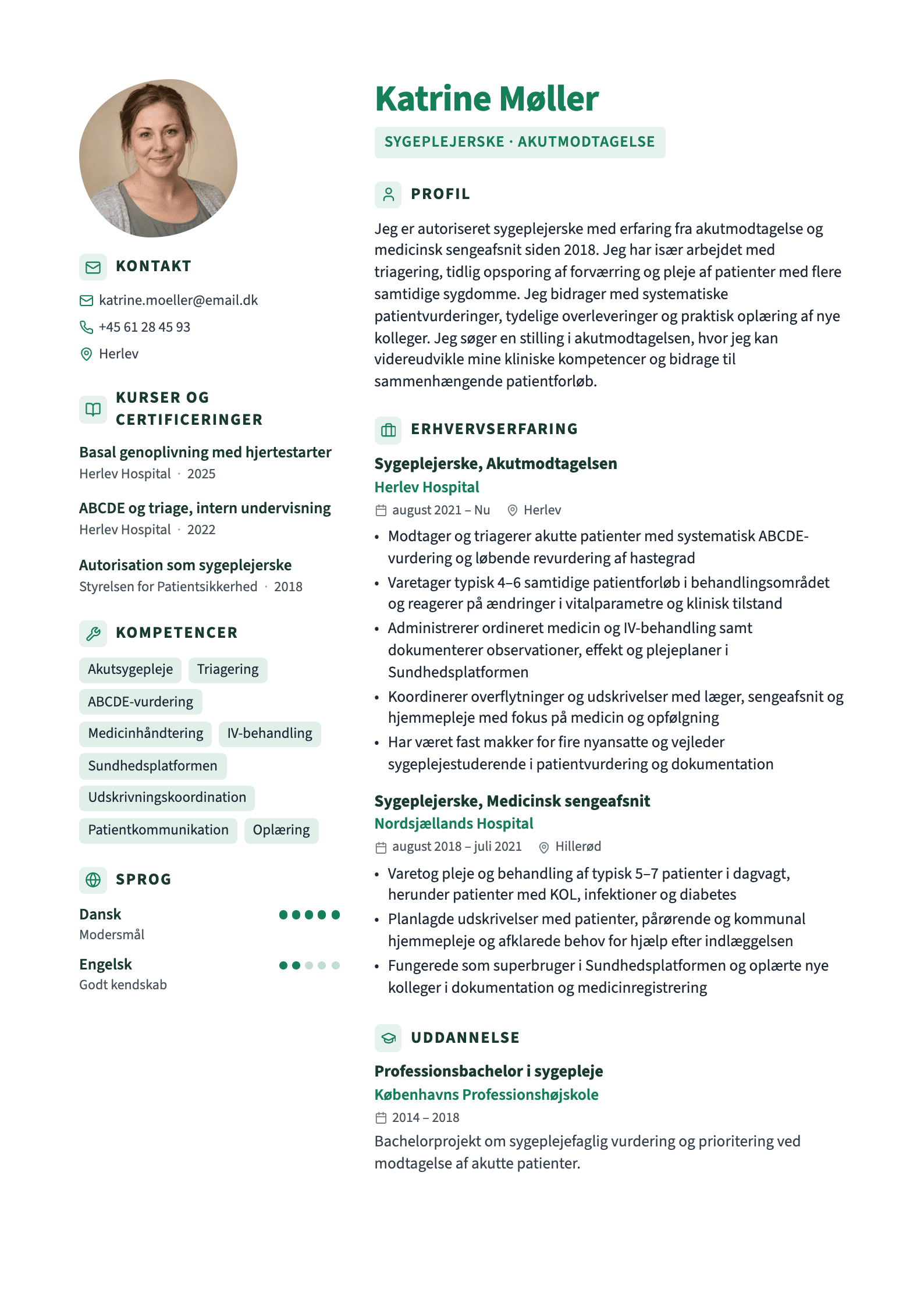 CV-eksempel: Sygeplejerske